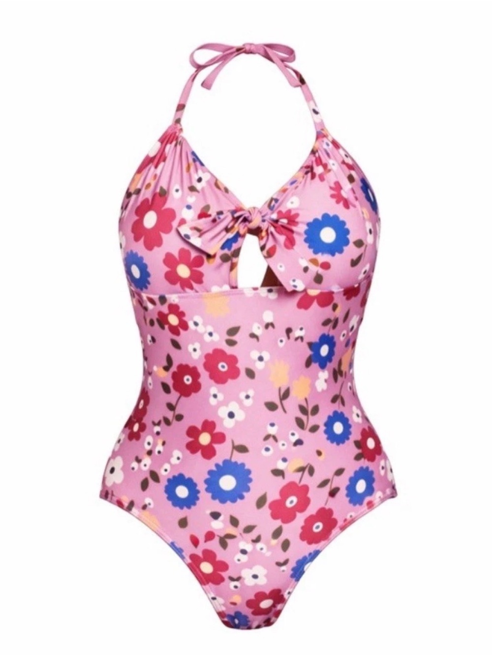 ModCloth x Princess Highway Tie-Front One-Piece Swimsuit - Size 12 Floral Pink